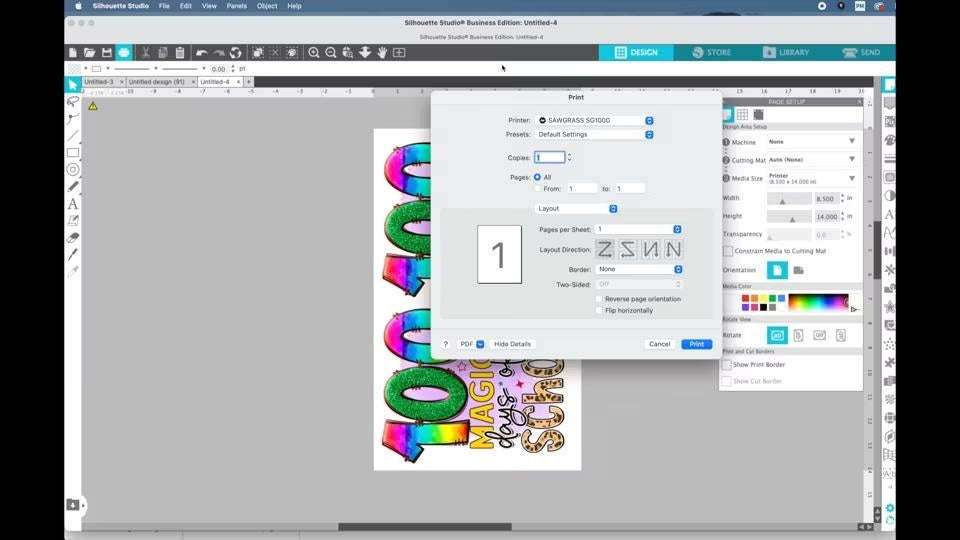 How to Print From Silhouette Studio to Sawgrass SG1000 Silhouette U