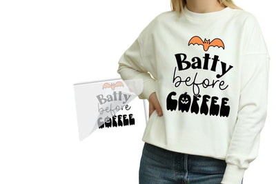 Batty Before Coffee Halloween DTF Heat Transfer