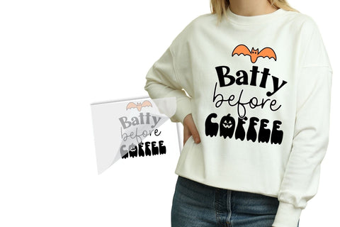 Batty Before Coffee Halloween DTF Heat Transfer