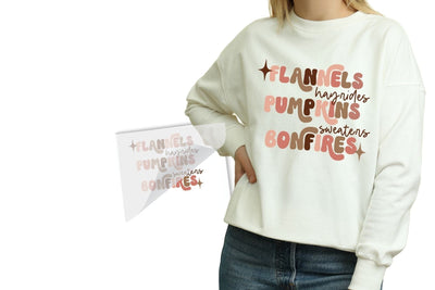 Flannels Hayrides Pumpkins Sweaters Bonfires DTF Heat Transfer
