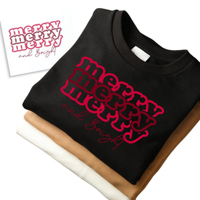 Merry and Bright Christmas Iron On Transfer